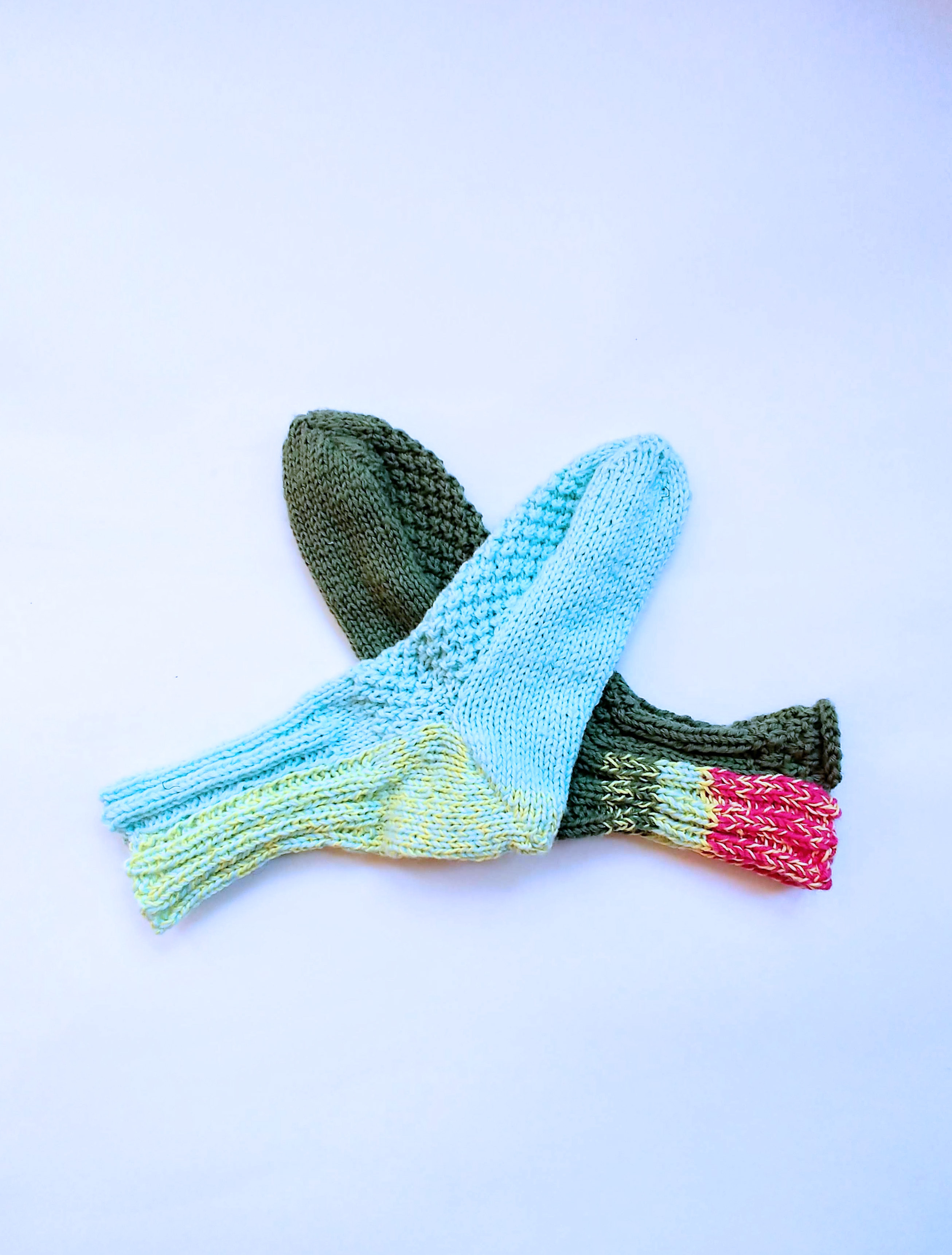 Two Knit Socks - Blue and Green