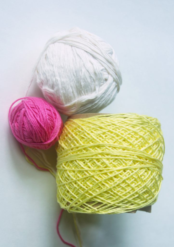 3 Balls of Yarn - Pink, Yellow, White